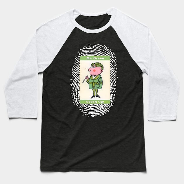 Mr. Green from the Board Game Clue Baseball T-Shirt by Desert Owl Designs